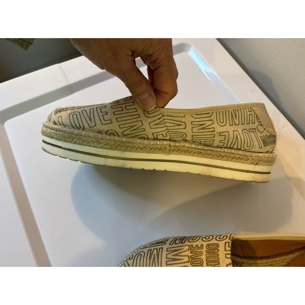 LOVE MOSCHINO Logo Beige Canvas Espadrilles 38 US‎ 8 Platform